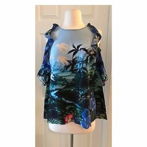 TRACY REESE PARADISE SILK OPEN SHOULDER BLOUSE TOP
